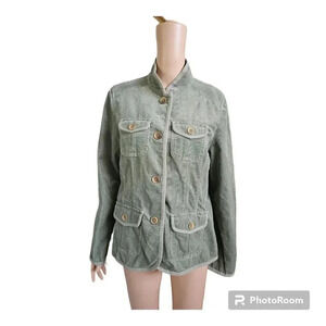 VTG L.L.Bean Petite M Jacket Long Sleeve Button Front Corduroy Olive Green